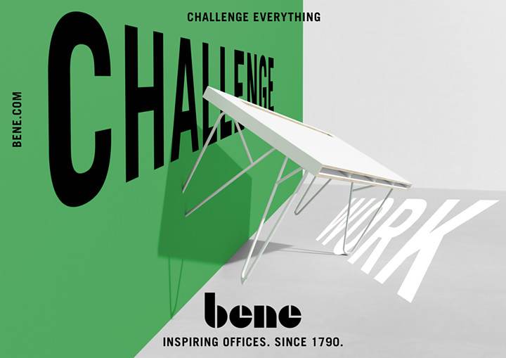 Die neue Imagekampagne von Bene „Challenge Everything“. Abbildung: Bene