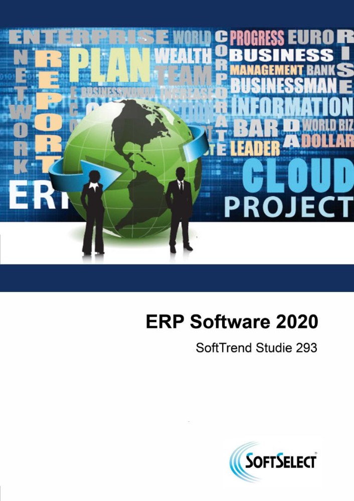 Mit der "SoftTrend-Studie 293 – ERP-Software 2020 bietet die SoftSelect GmbH Unternehmen eine fundierte Entscheidungshilfe und zeigt aktuelle Trends und Entwicklungen bei ERP-Software auf. Abbildung: SoftSelect GmbH