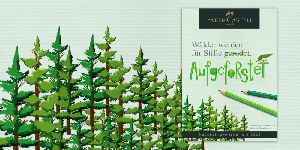 Der Nachhaltigkeitsbericht 2022 von Faber-Castell zeigt die bereits umgesetzten Umweltziele des Unternehmens. Abbildung: Faber-Castell