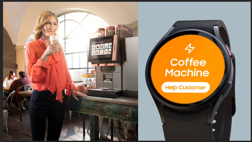 Optimaler Service und Kaffeegenuss dank Smartwatch. Abbildung: Schaerer Deutschland GmbH