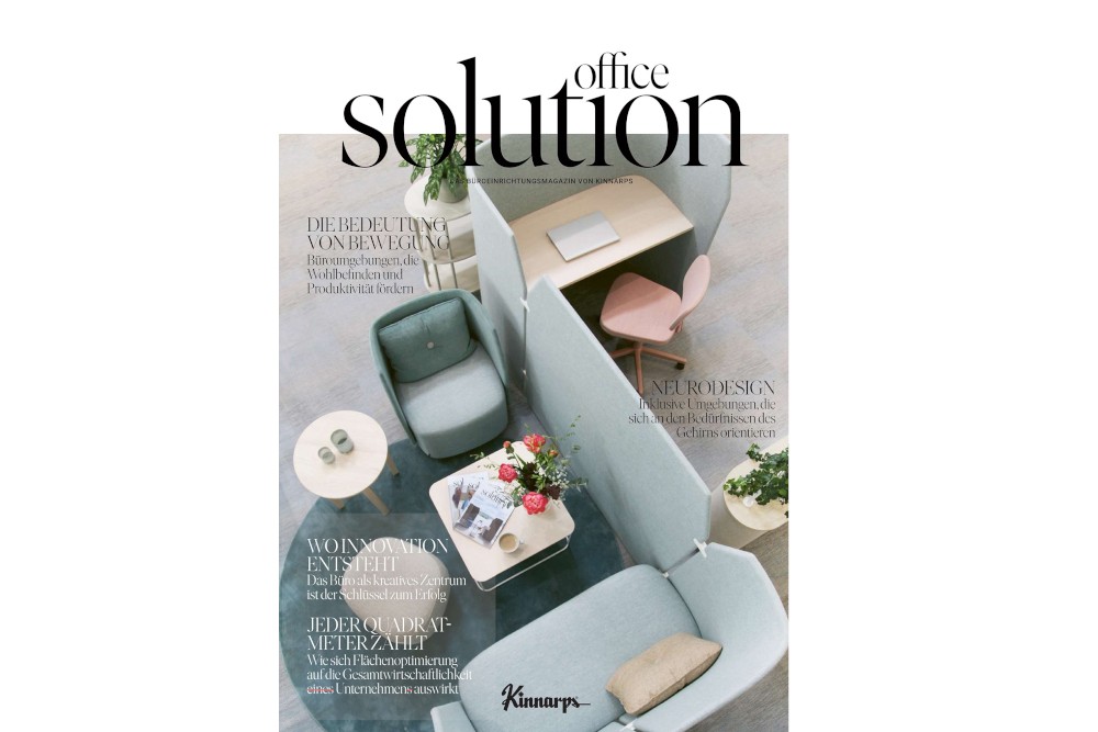 Auf 76 Seiten beleuchtet das neue Magazin die Themen Design, Ergonomie, Nachhaltigkeit und kreative Raumgestaltung. Abbildung: Kinnarps